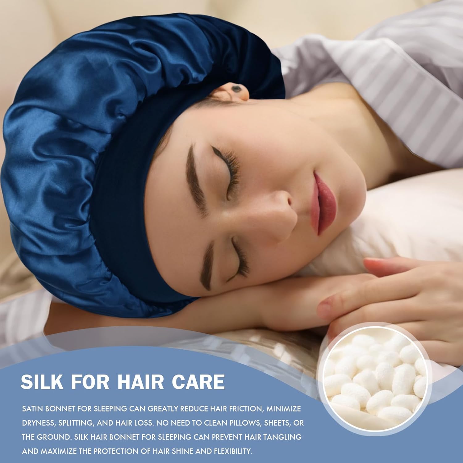 Satin Silk Bonnet for Sleeping, Double Layer Silk Sleep Cap for Men & Women, Soft Satin Lined Bonnet for Curly Hair - Image 4