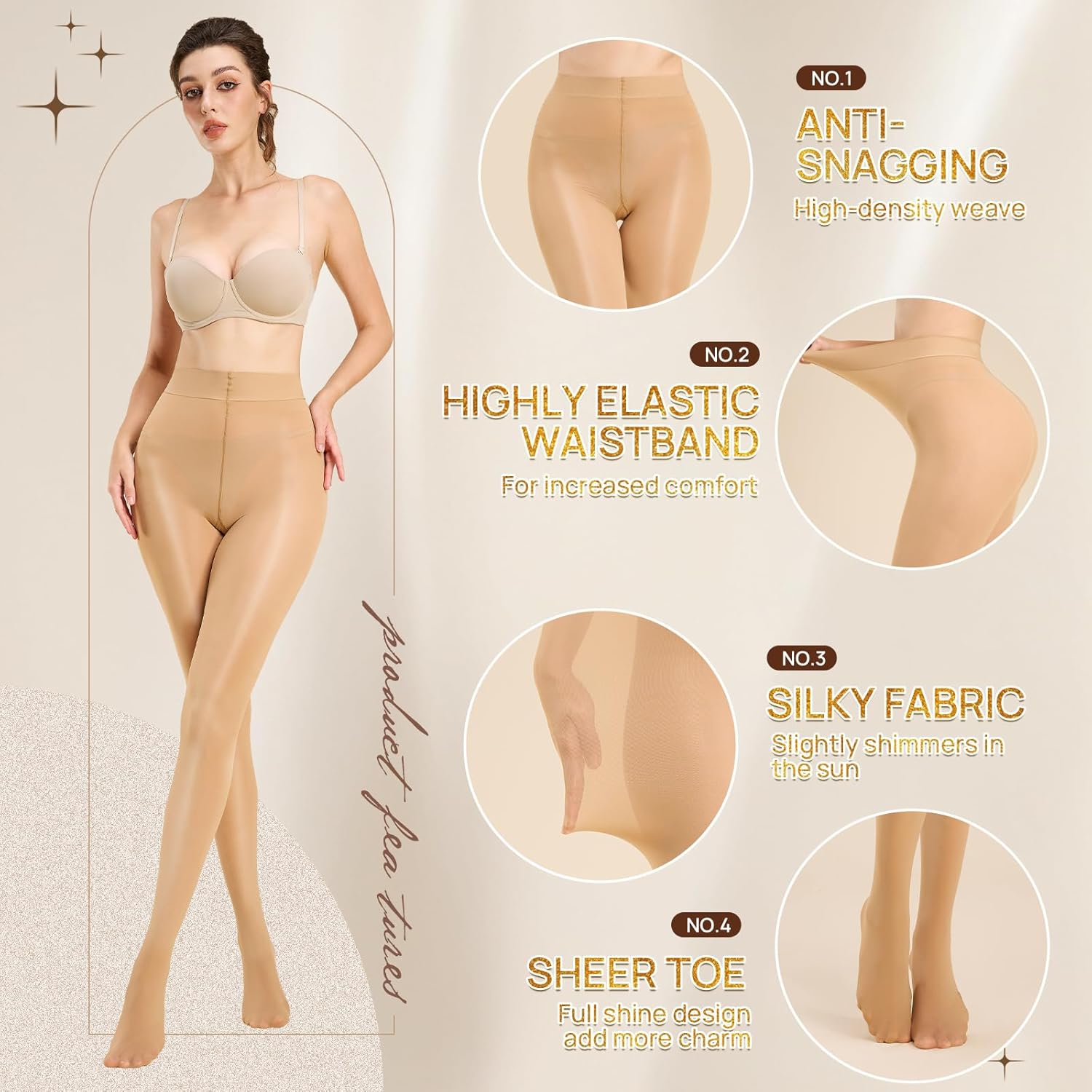 MANZI 2 Pairs Run Resistant Sheer Tights for Women Ultra Soft 15D Non Rip Pantyhose with High Waist - Image 3