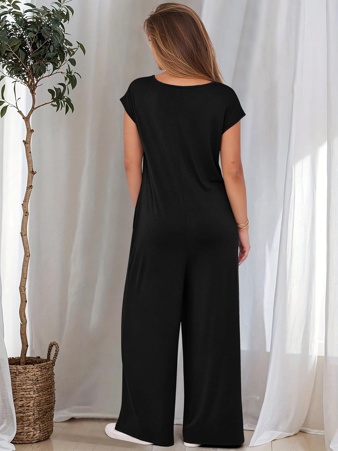 ANRABESS Jumpsuits for Women 2026 Summer Casual Loose Cap Sleeve Crewneck Wide Leg Rompers Jumper One Piece Beach Outfits - Image 6