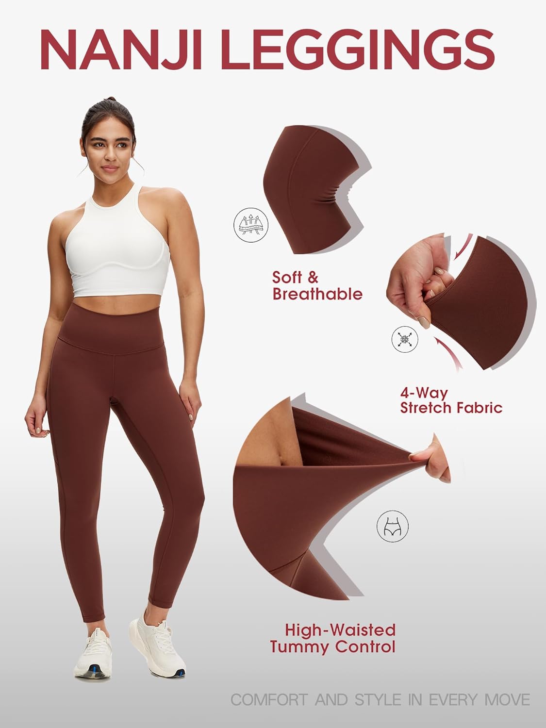 NANJI High Waisted Leggings with Pockets for Women - Buttery Soft, Stretch Yoga Pants, Squat Proof Casual Workout Leggings - Image 4