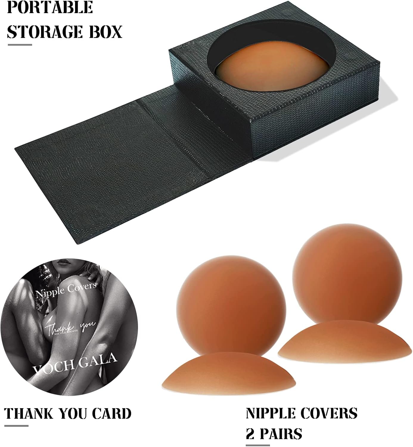 VOCH GALA Nipple Covers 2 Pairs-Seamless and Sheer Adhesive Silicone Nipple Pasties for Women Reusable, Sticky Breast Petals - Image 6