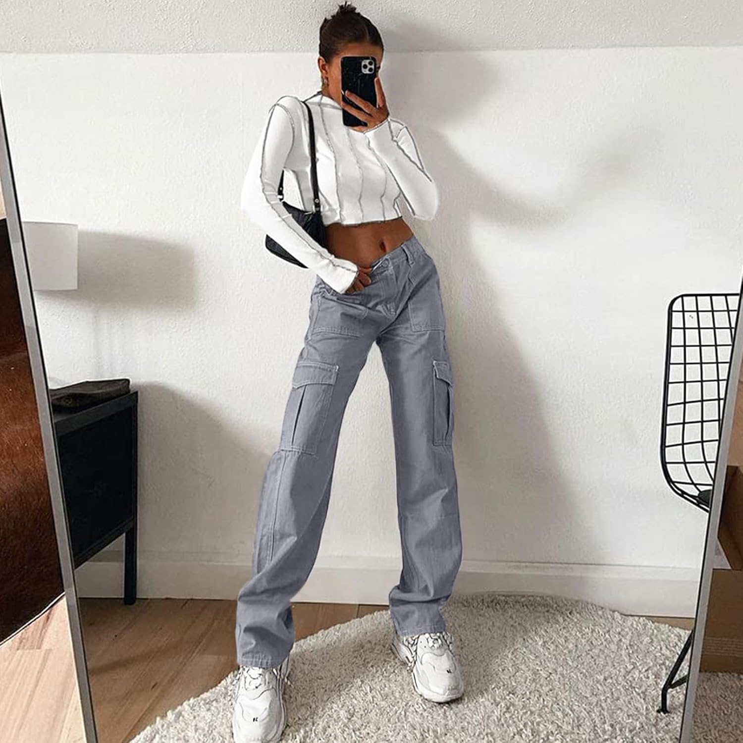 Lepunuo Cargo Pants for Women High Waisted Casual Pants Baggy Stretchy Wide Leg Y2K Streetwear with 6 Pockets - Image 5
