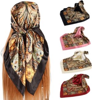 4Pcs Silk Head Scarves for Women Sa...