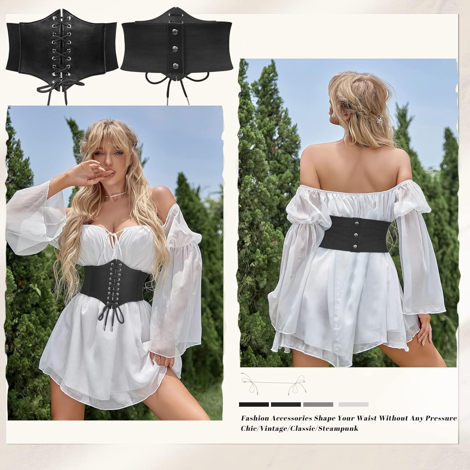 JASGOOD Women’s Elastic Costume Waist Belt Lace-up Tied Waspie Corset Belts for Women - Image 2