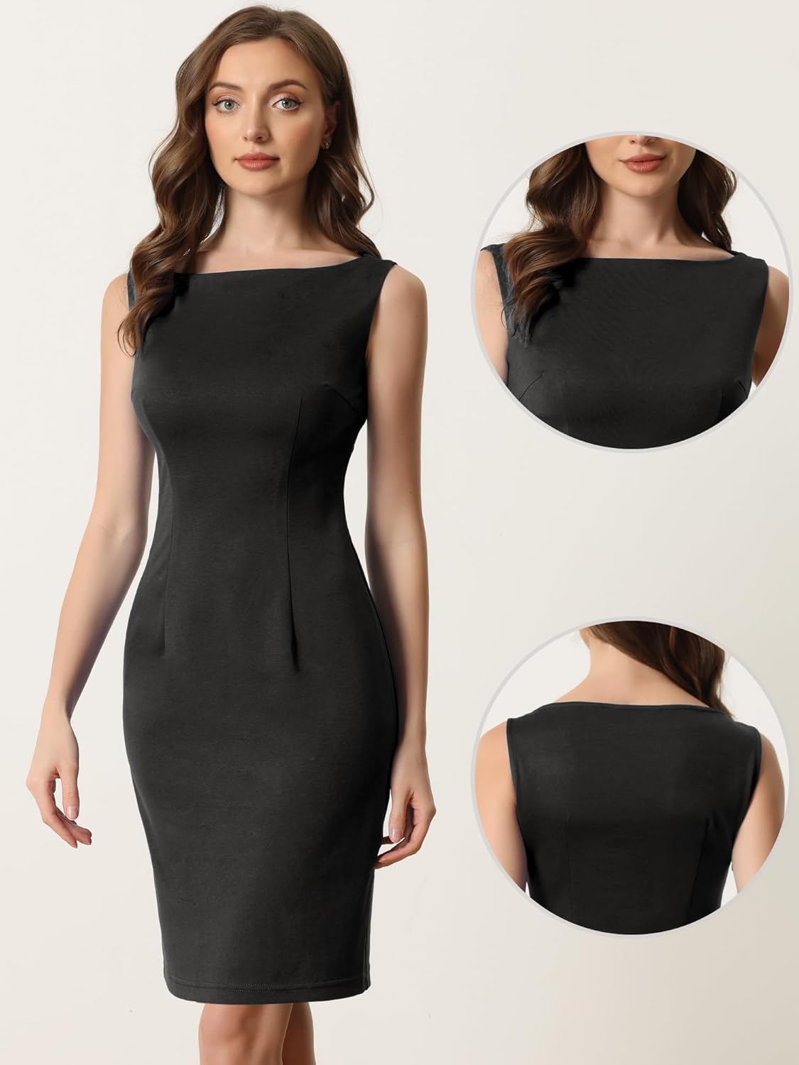 Allegra K Sheath Dress for Women's Business Teacher Sleeveless Boat Neck Dressy Casual Office Dresses - Image 2