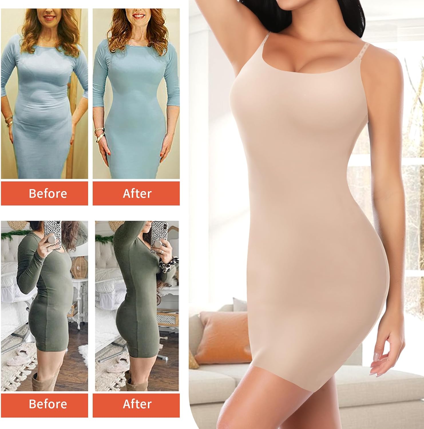 Shapewear Slips for Under Dresses, Full Slip Dress for Women Tummy Control Body Shaper Seamless Shaping Dress - Image 3