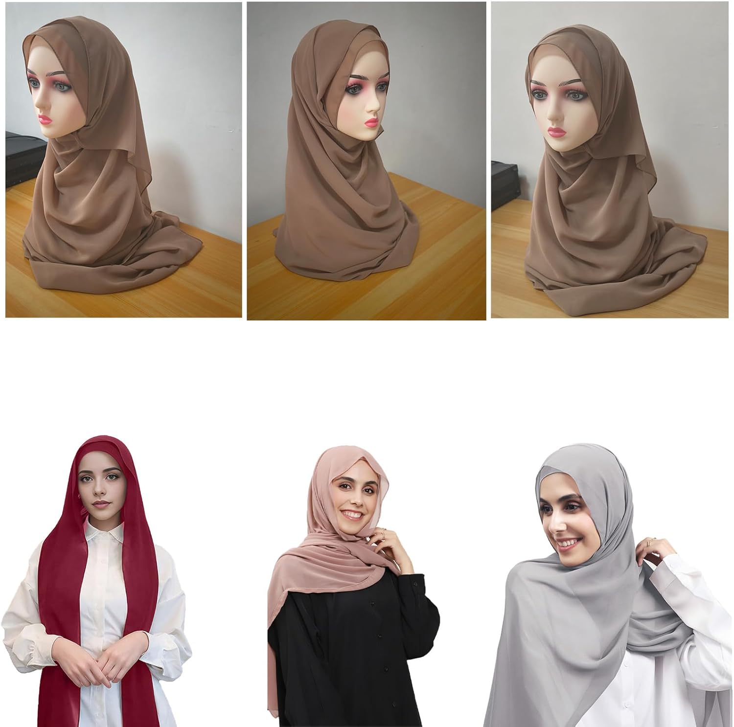 Instant Chiffon Hijab Set 3-in-1 Hijabs Scarf with Built-in Magnets and Undercap Head Wraps with Modal Cap - Image 6