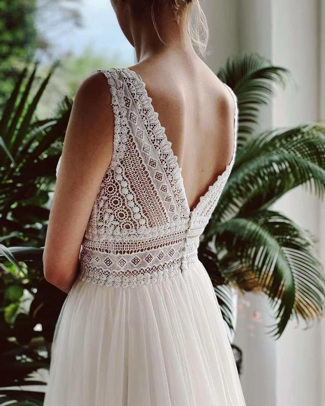 Sorayan Wedding Dresses for Bride Illusory Lace Bohemia V Neck Layers Tulle A Line Beachy Wedding Gowns… - Image 7