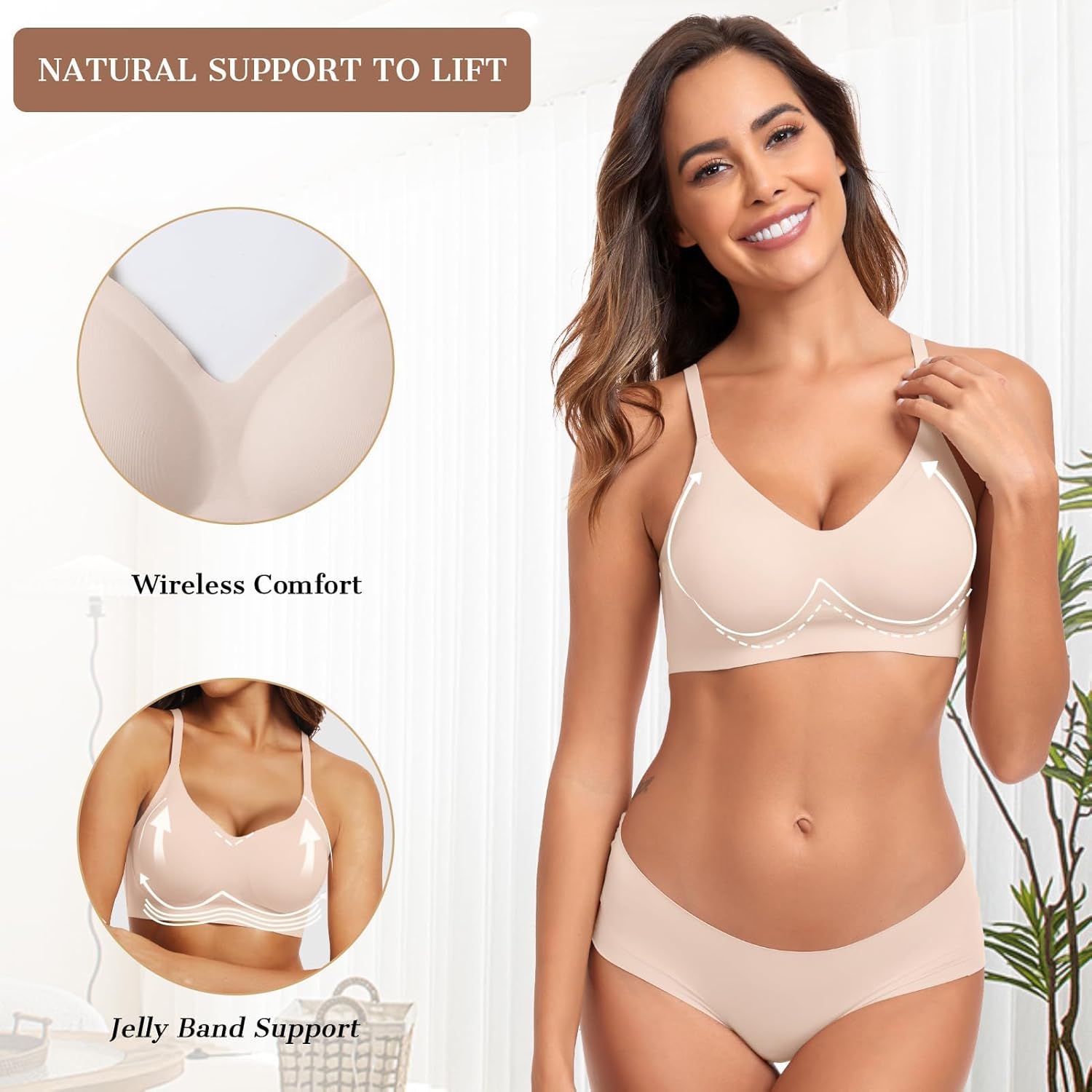 OEAK Womens Wireless Jelly Bras Comfortable Push Up Bra No Underwire Gel Bra Full Support Lift Everyday Seamless Tshirt Bras - Image 2