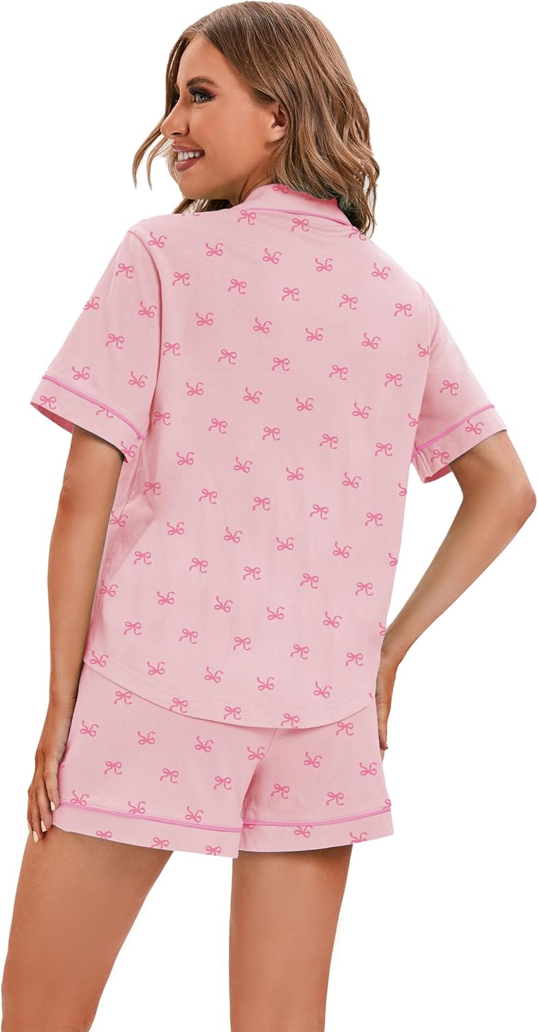 LUBOT 100% Cotton Pajamas for Women 2 Piece PJ Set Button-Down Soft Knit Short Sleeve Summer Sleepwear Loungewear XS-XXL - Image 5