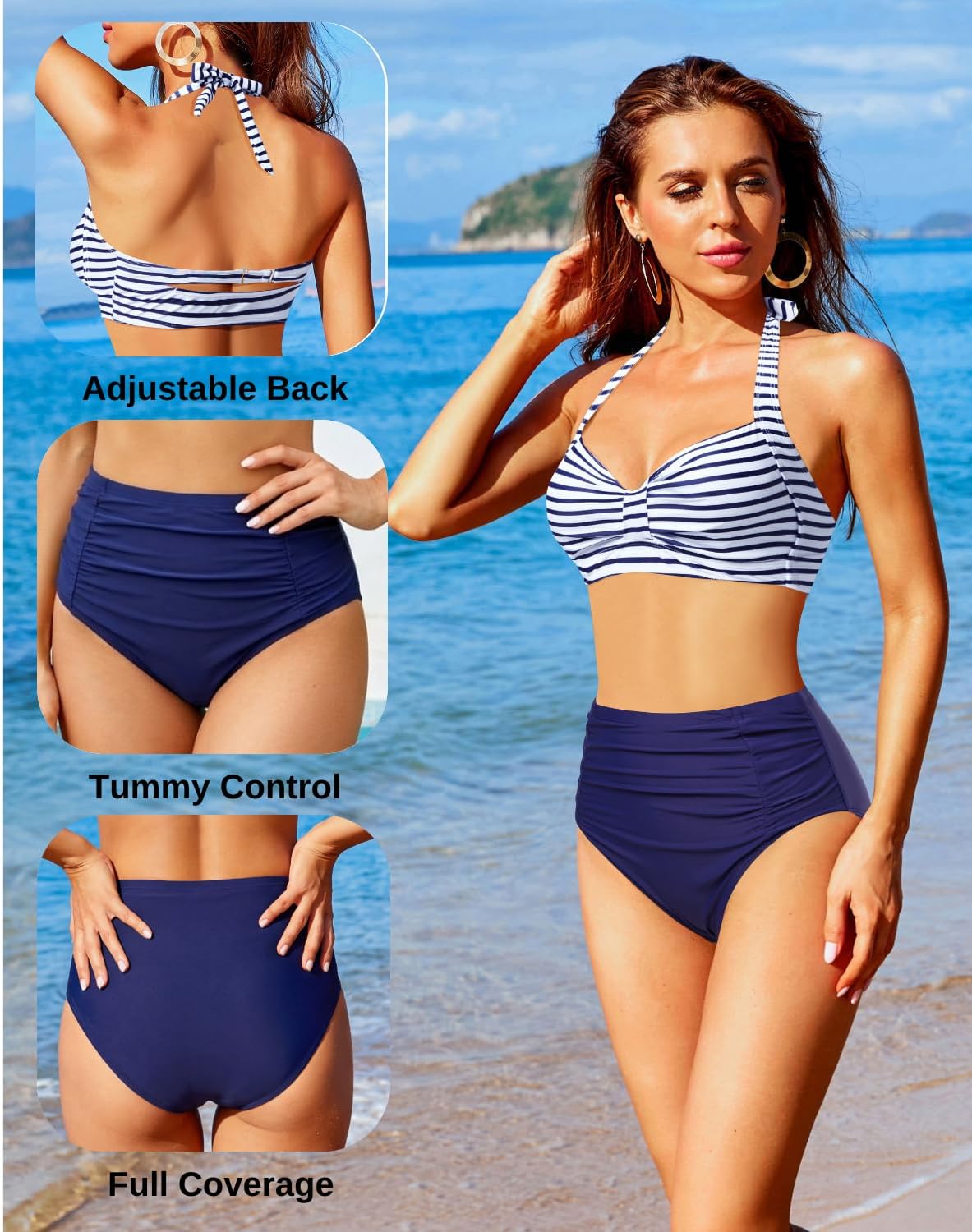 Holipick Women High Waisted Bikini Set Two Piece Swimsuit Tummy Control Bathing Suit Vintage Halter Swimwear - Image 4