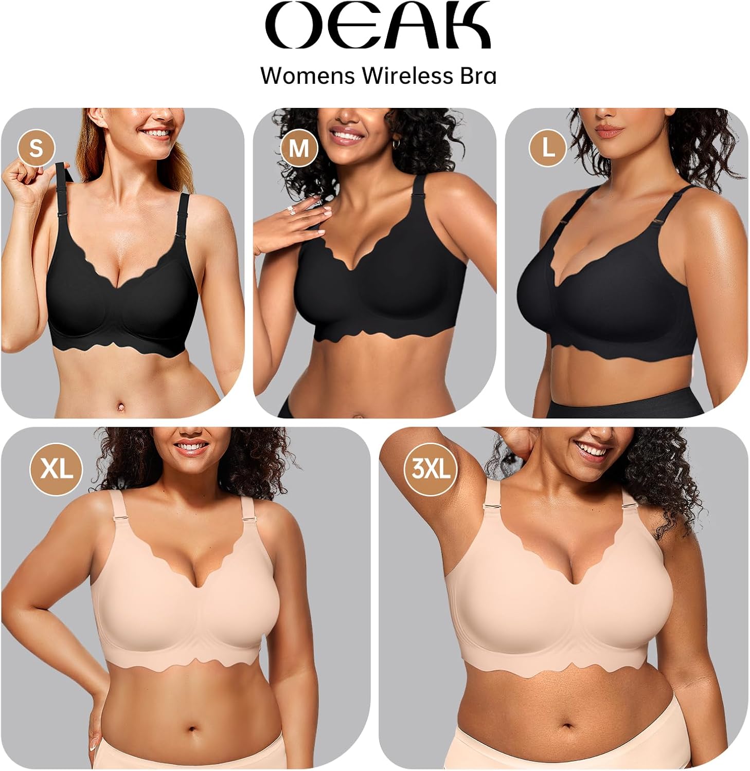 OEAK Women Jelly Bras No Underwire Scalloped Push Up Buttery Soft Tshirt Bra Seamless Full Coverage Convertible Everyday Bra - Image 7
