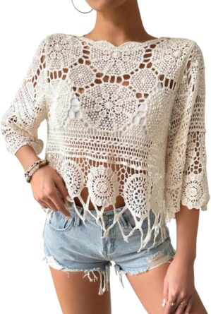 Womens Plain Fringe Trim Cut Out Sh...