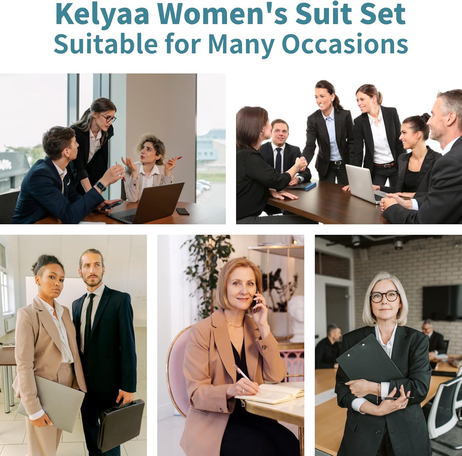 Kelyaa Women's 2 Piece Suit Notched Lapel One Button Slim Fit Business Office Work Tuxedo Blazer Pants Set - Image 9