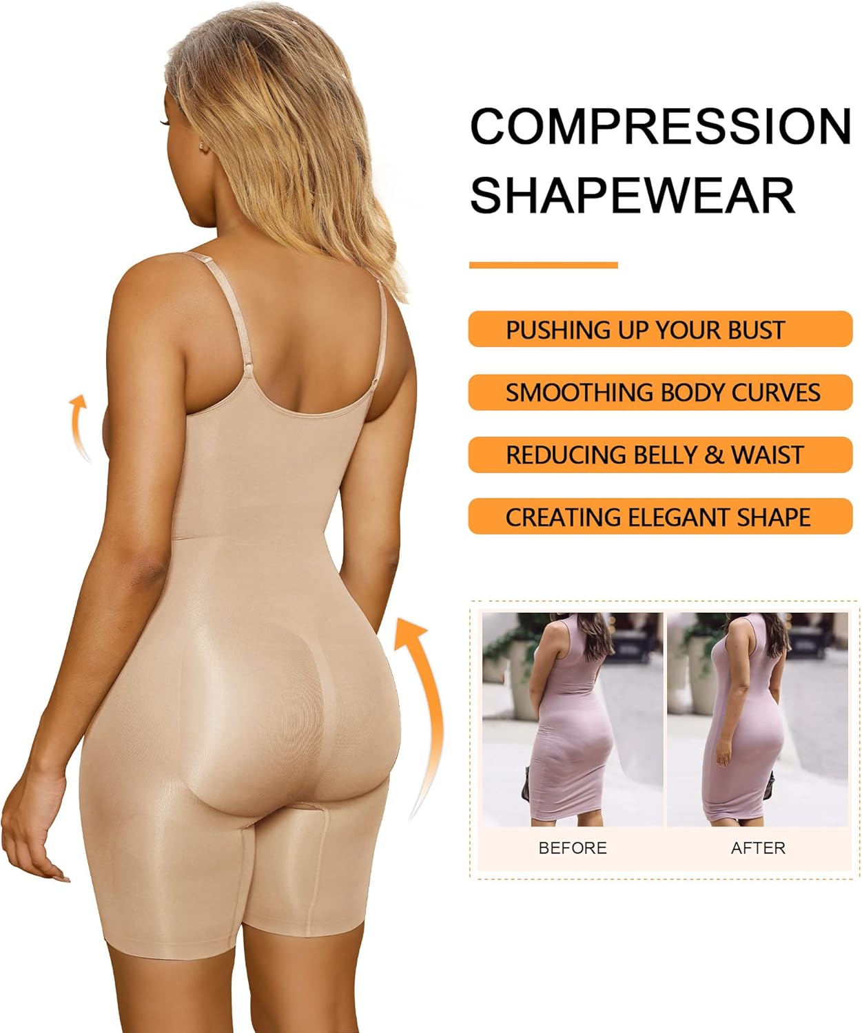 SHAPERX Shapewear for Women Tummy Control Bodysuit Mid Thigh Body Shaper Shorts for a Lifted Look - Image 5