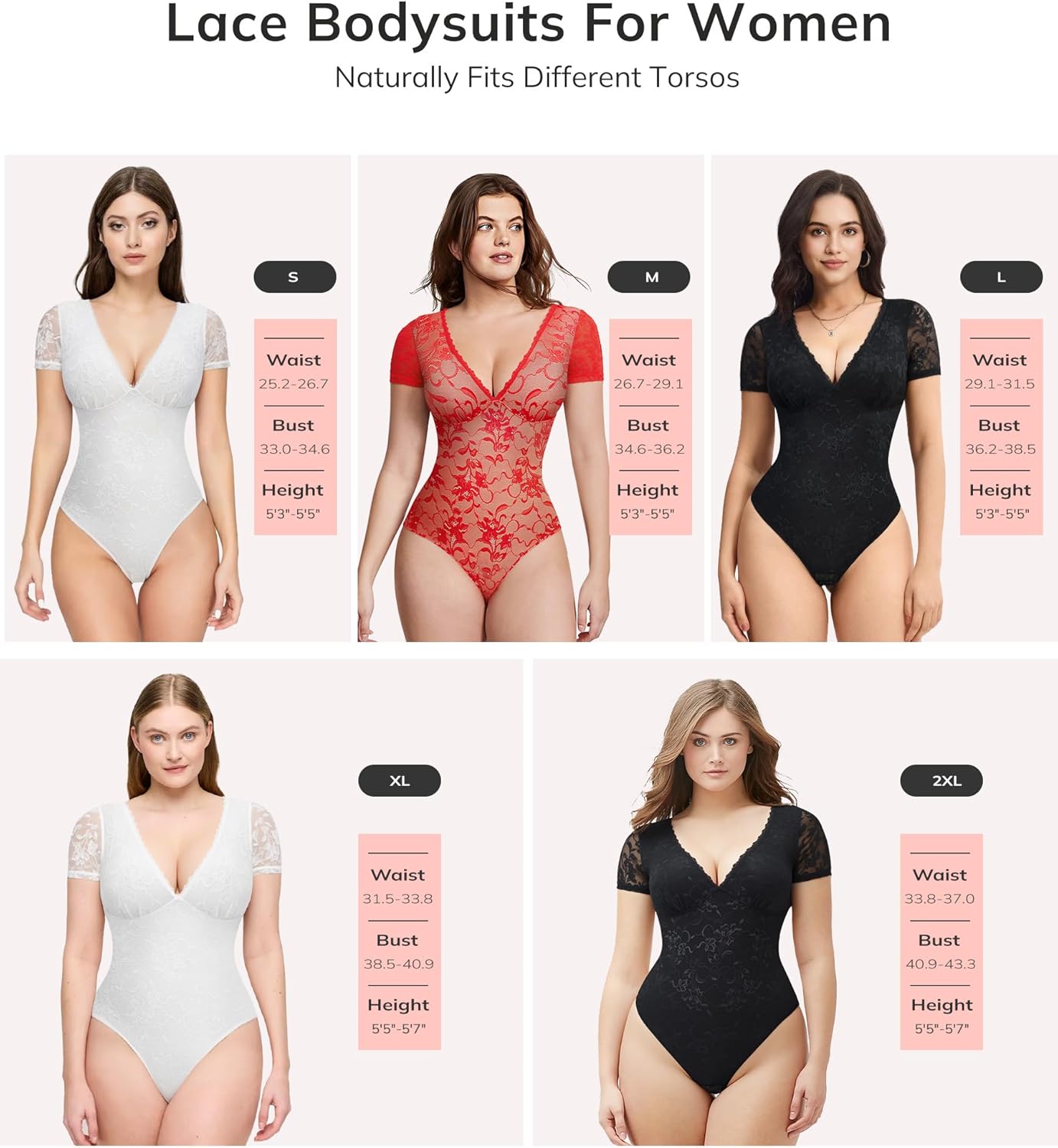 LODAY Lace Bodysuit Short Sleeve Bodysuit for Women Deep V Neck Body Suits Double Lined Bodysuit Slim Fit - Image 6