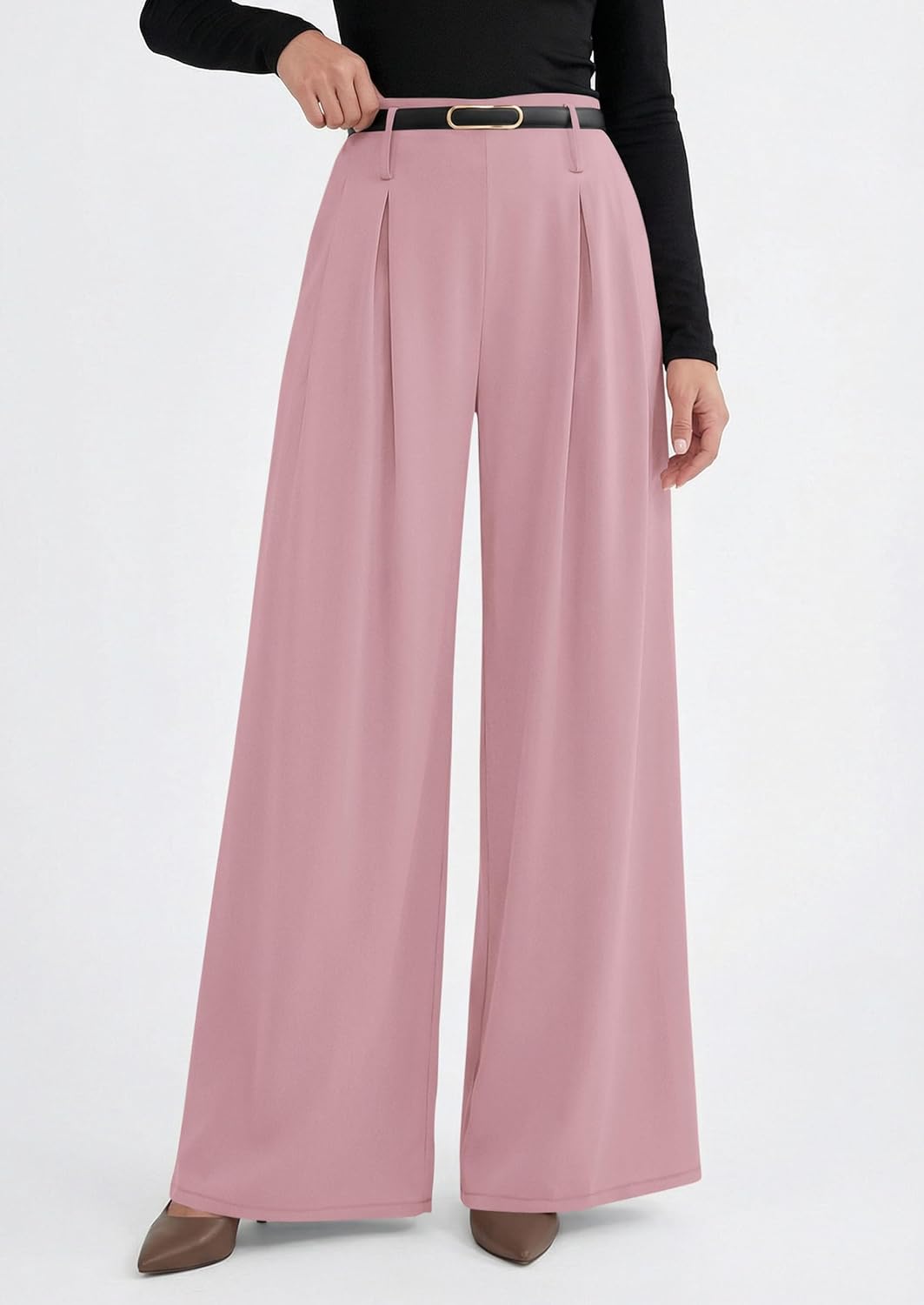 PRETTYGARDEN Womens Wide Leg Trousers 2026 Elastic High Waisted Dress Pants Pleated Slacks Flowy Business Work Palazzo Pants - Image 4