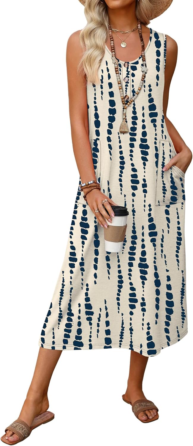 OFEEFAN Maxi Dress Sleeveless Casual Summer Dresses for Women 2026 Decorative Button Down Sundresses with Pockets - Image 2