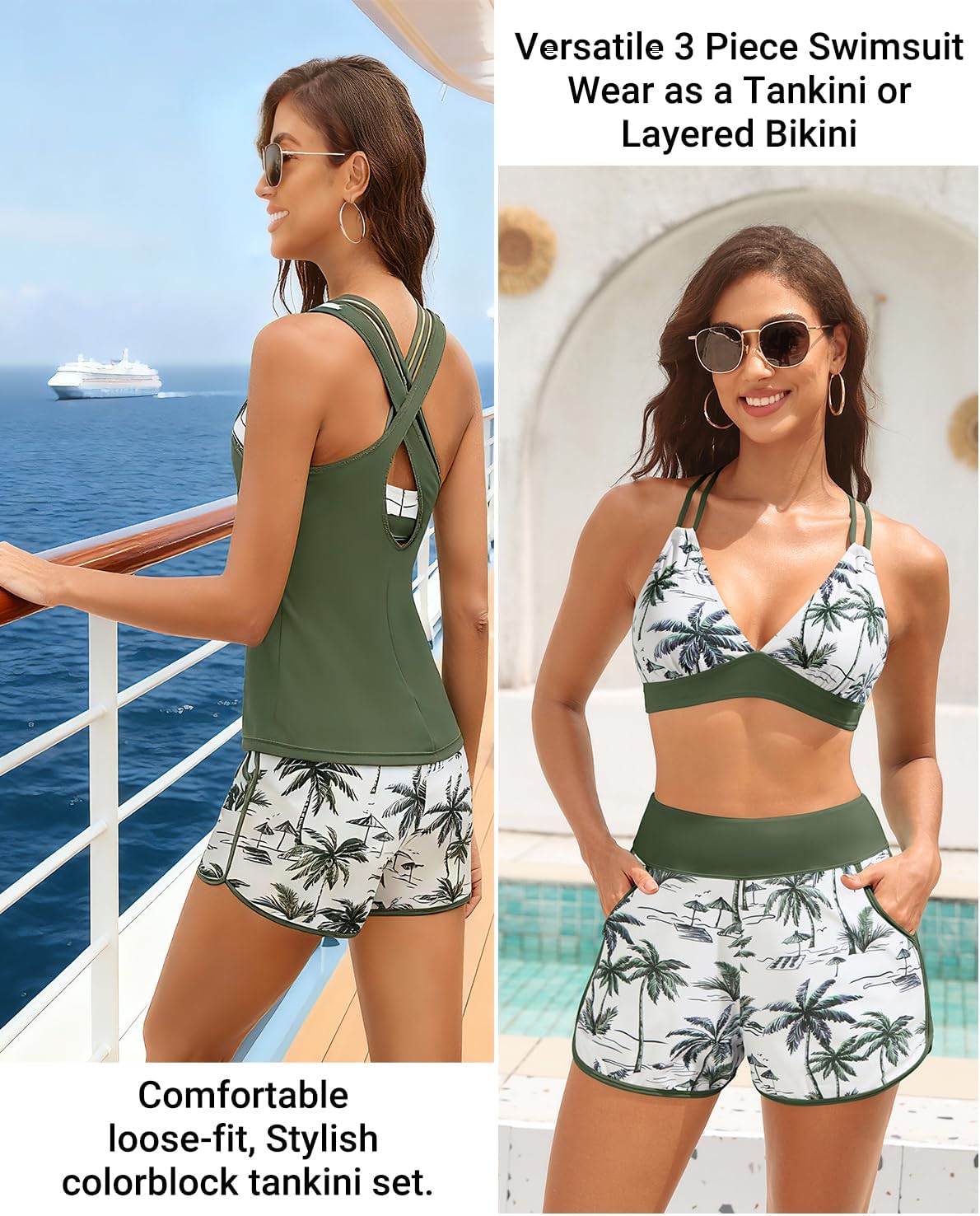 Daci Women 3 Piece Tankini Swimsuits - Tummy Control Tank Top with Bra Modest Bathing Suit with Pockets Boyshorts Bottom 2026 - Image 3
