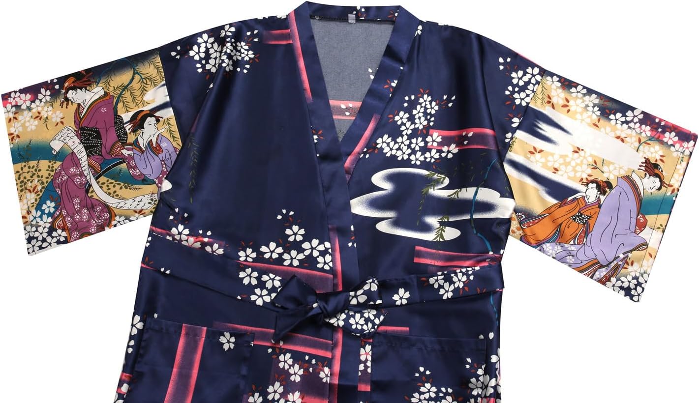 Women's Floral/Patterned Silky Kimono Robes Long Satin Bathrobes Sleepwear Loungewear - Image 4