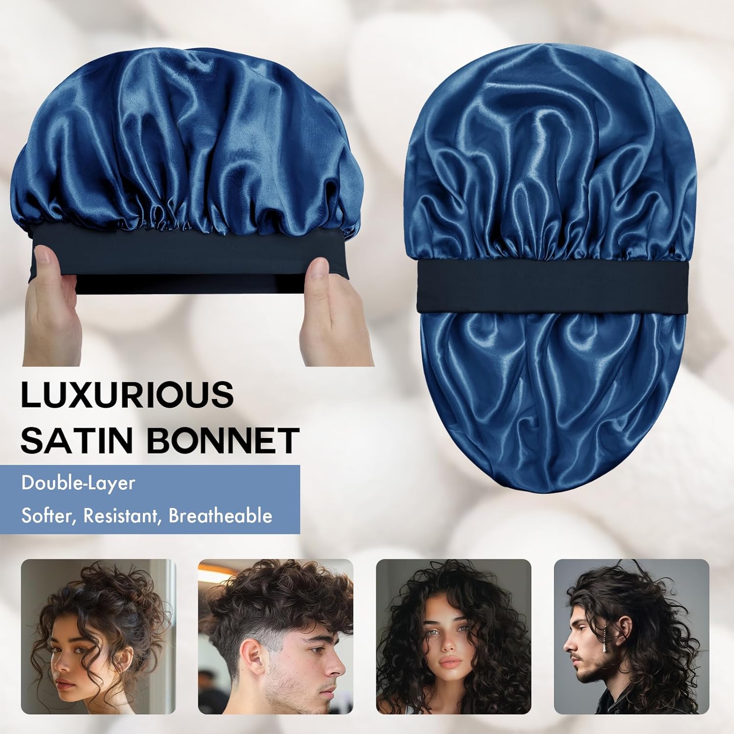 Satin Silk Bonnet for Sleeping, Double Layer Silk Sleep Cap for Men & Women, Soft Satin Lined Bonnet for Curly Hair - Image 2