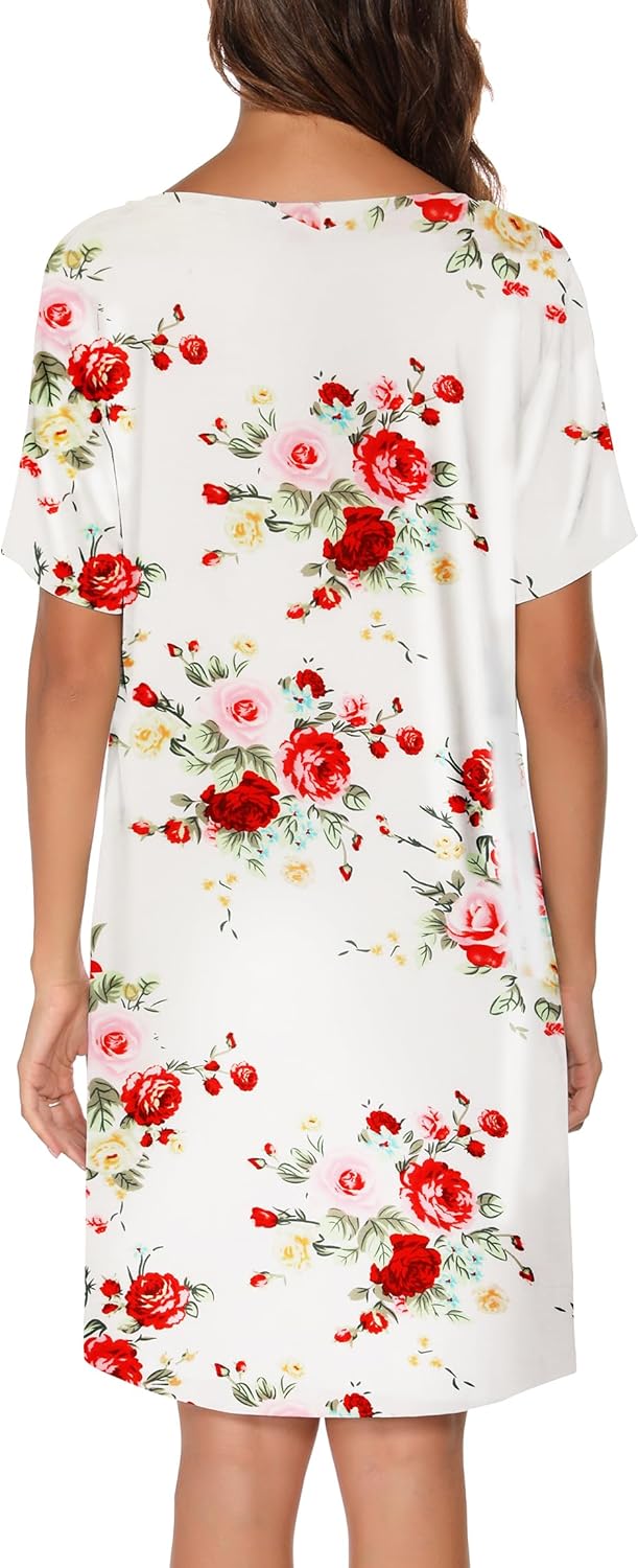 Kabento Nightgowns for Women Soft Cotton Sleep Shirts Short Sleeve Sleepwear S-XXL - Image 4