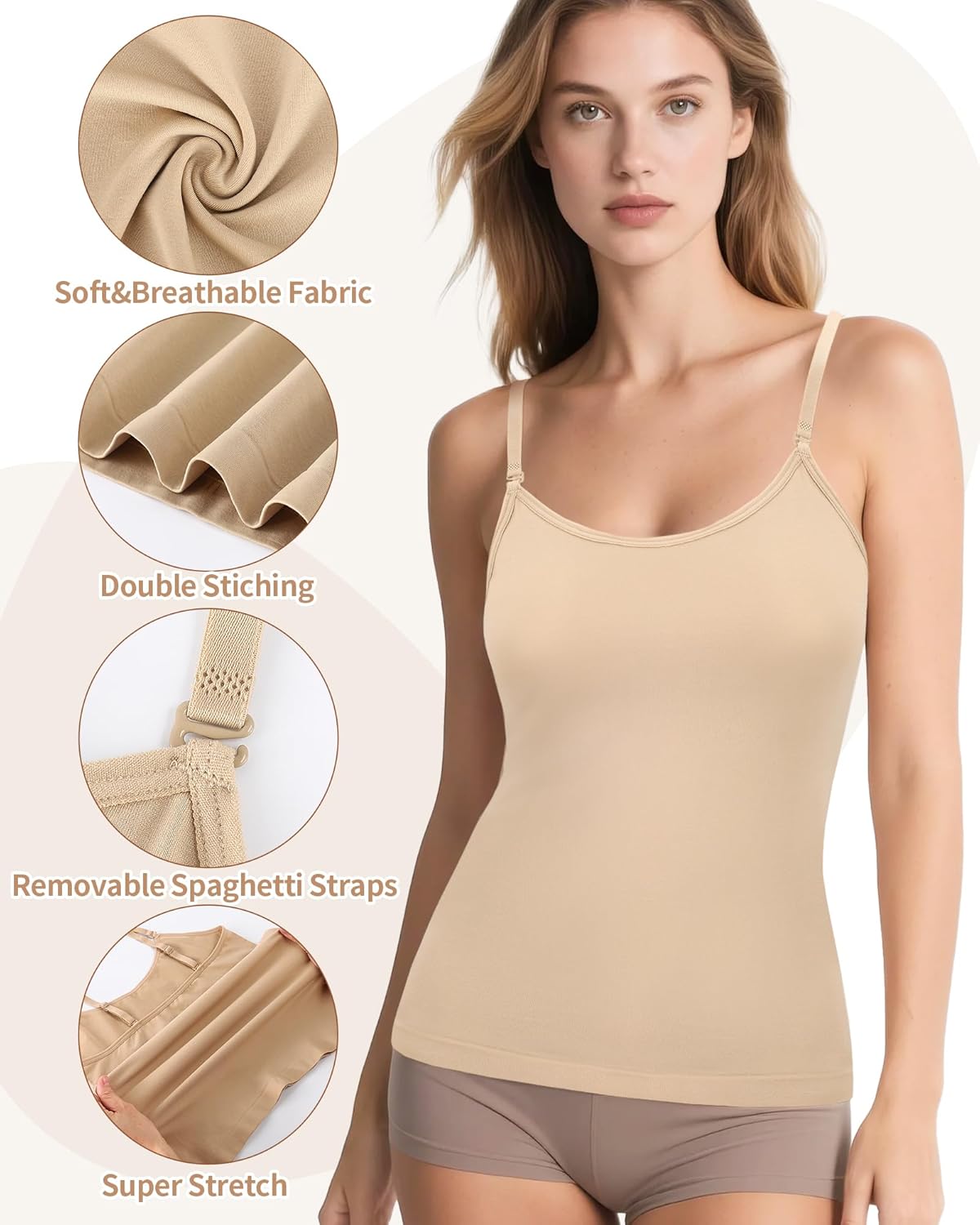 iMucci Camisole Tops for Women Nude Tank Top Double Lined Scoop Neck Spaghetti Strap Tank Top with Adjustable Clear Straps - Image 6