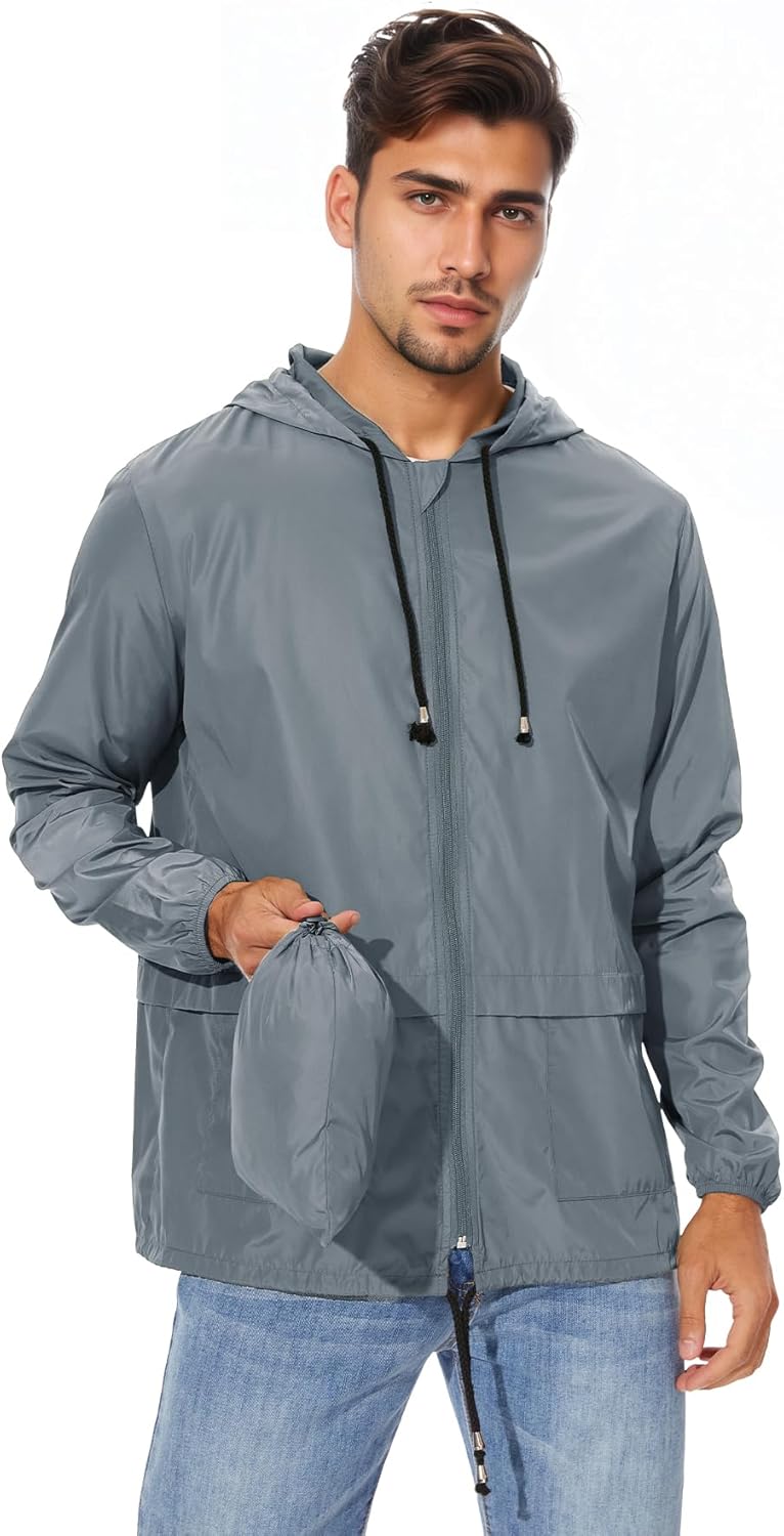 Zando Packable Mens Rain Jacket Lightweight Raincoat Waterproof with Hood Outdoor Windbreaker Jacket Travel Rain Jackets - Image 3