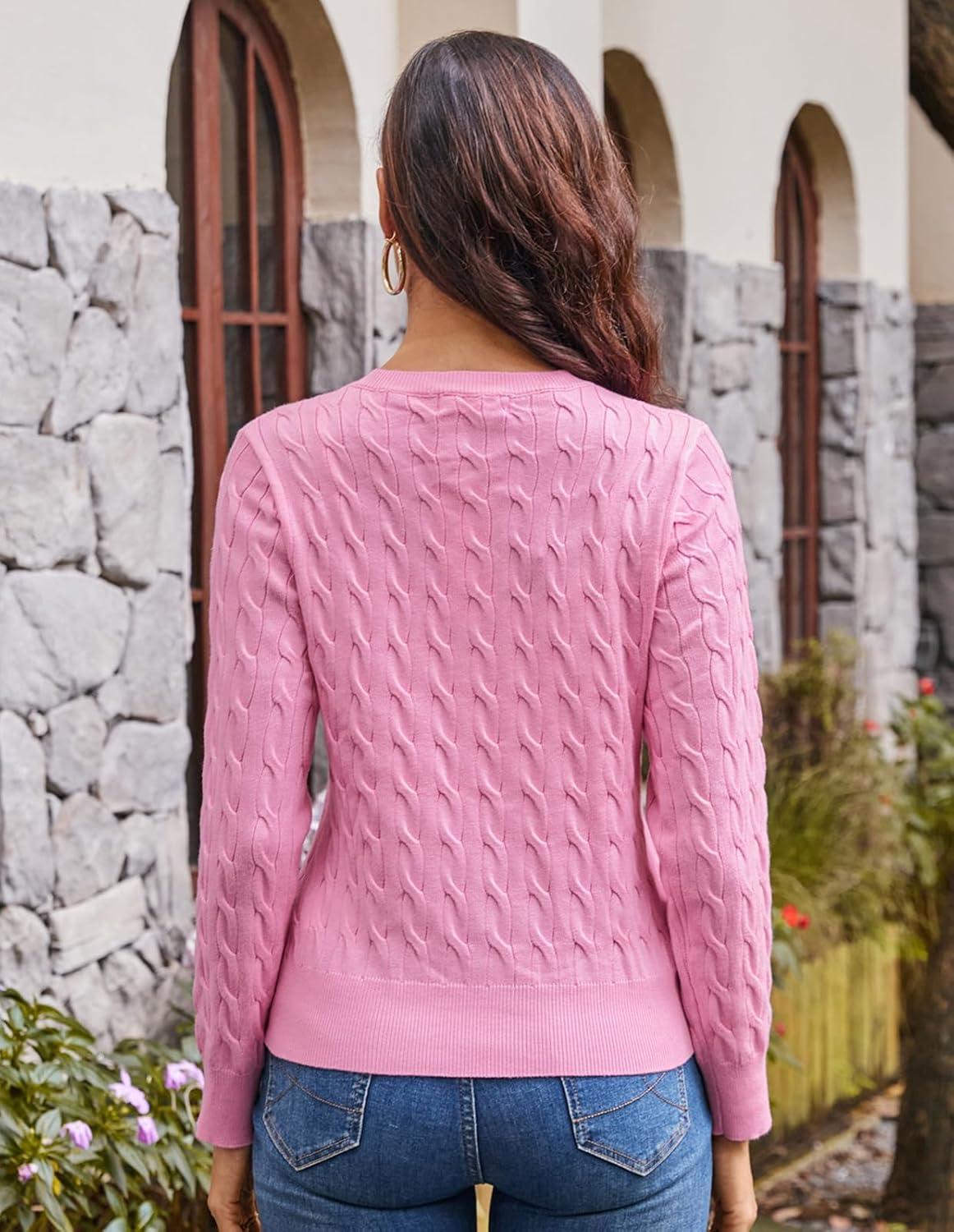 GRACE KARIN Womens Long Sleeve Button Up Cable Knit Cardigan Lightweight 2026 Crewneck Button Down Sweaters for Women - Image 4