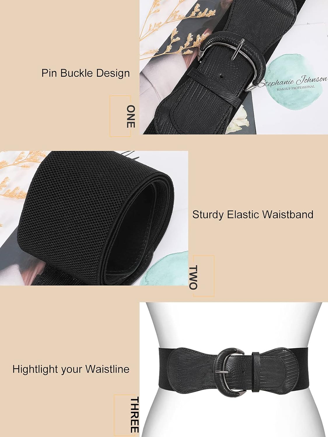 WHIPPY 3 Pack 4 Pack Women Wide Elastic Waist Belt Vintage Stretchy Belt Waistband for Ladies Dresses - Image 3