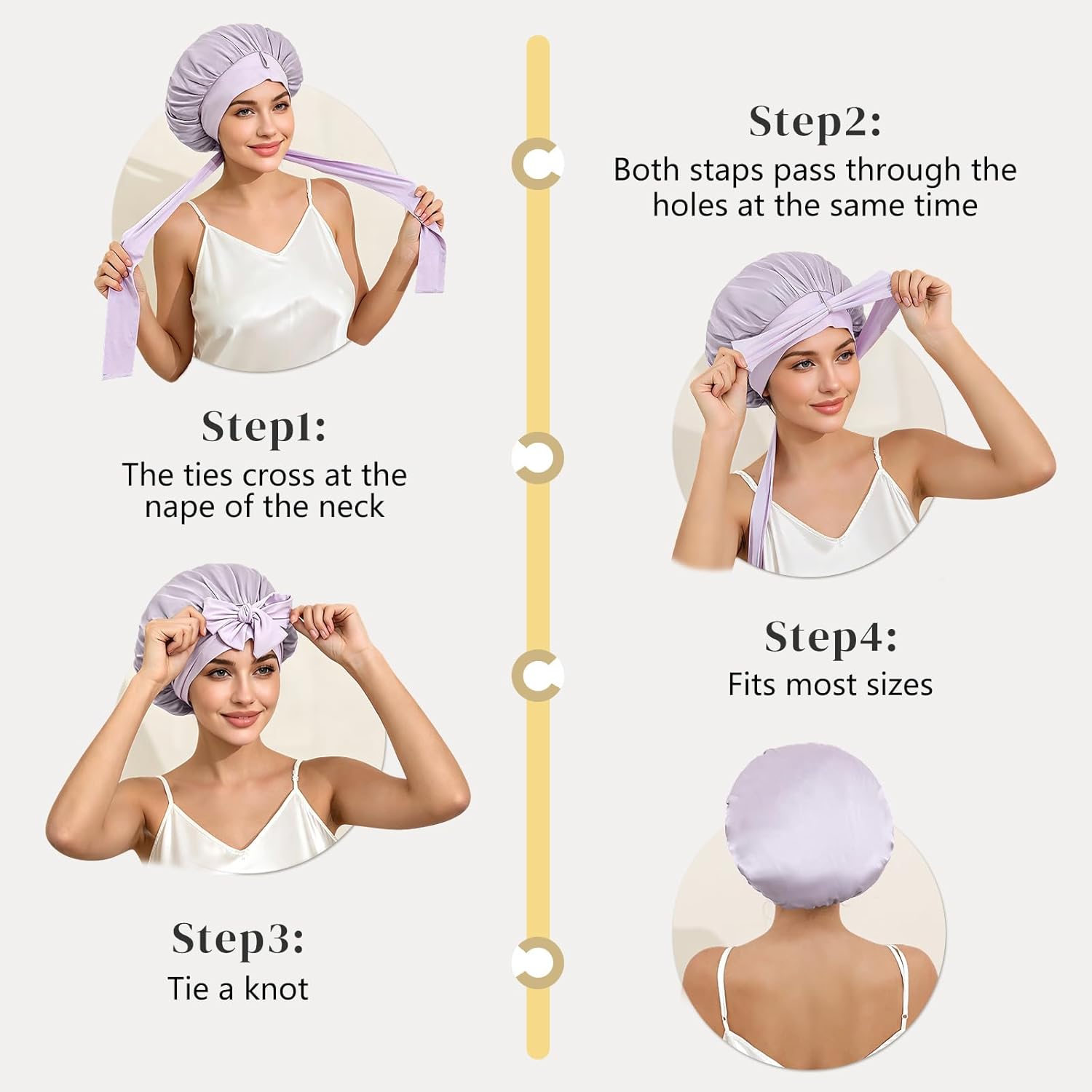 ZIMASILK 100% Mulberry Silk Bonnet for Sleeping Women Long Hair Double Layer Silk Hair Wrap with Tie Band Stay On Head (1Pc, Purple) - Image 6