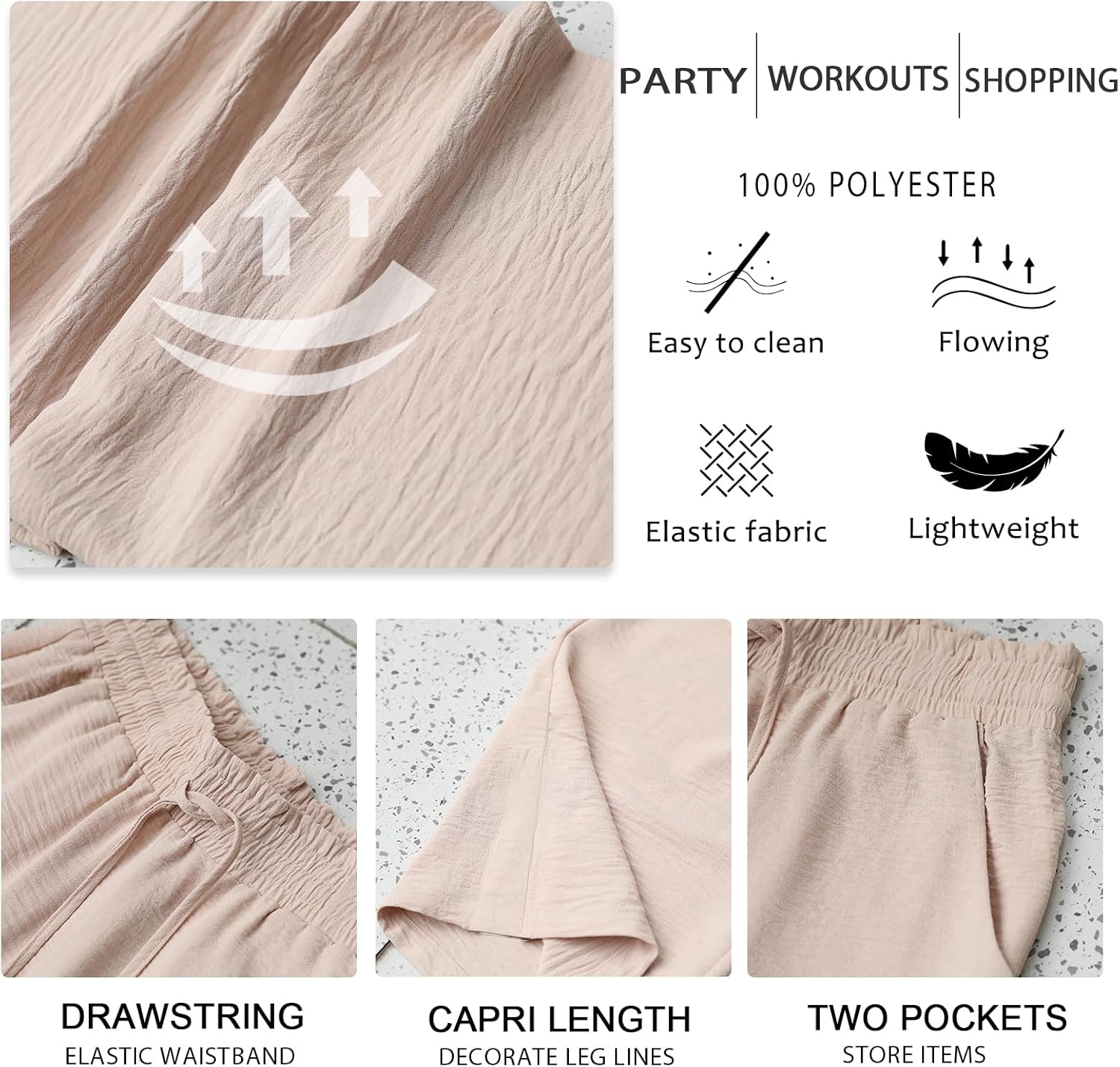 Anyhold Womens Capri Pants Wide Leg Gaucho Pant Dressy Casual Culottes Elastic Waist with Pockets - Image 5