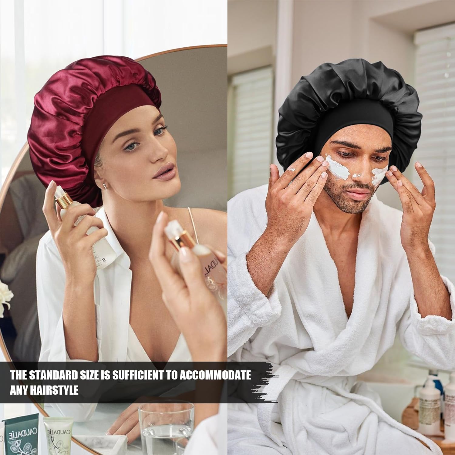 Satin Silk Bonnet for Sleeping, Double Layer Silk Sleep Cap for Men & Women, Soft Satin Lined Bonnet for Curly Hair - Image 6
