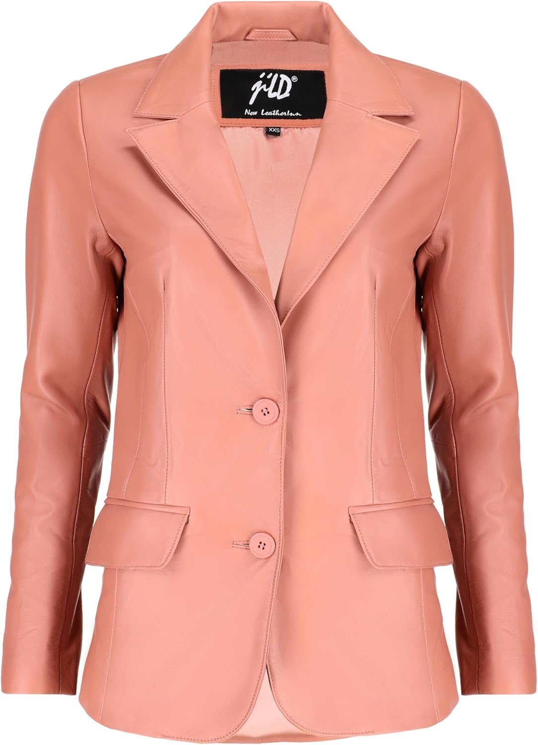 Jild Classic 2-Button Lambskin Leather Blazer Women - Casual Coat Long Sleeves Suit Style Leather Jacket Women