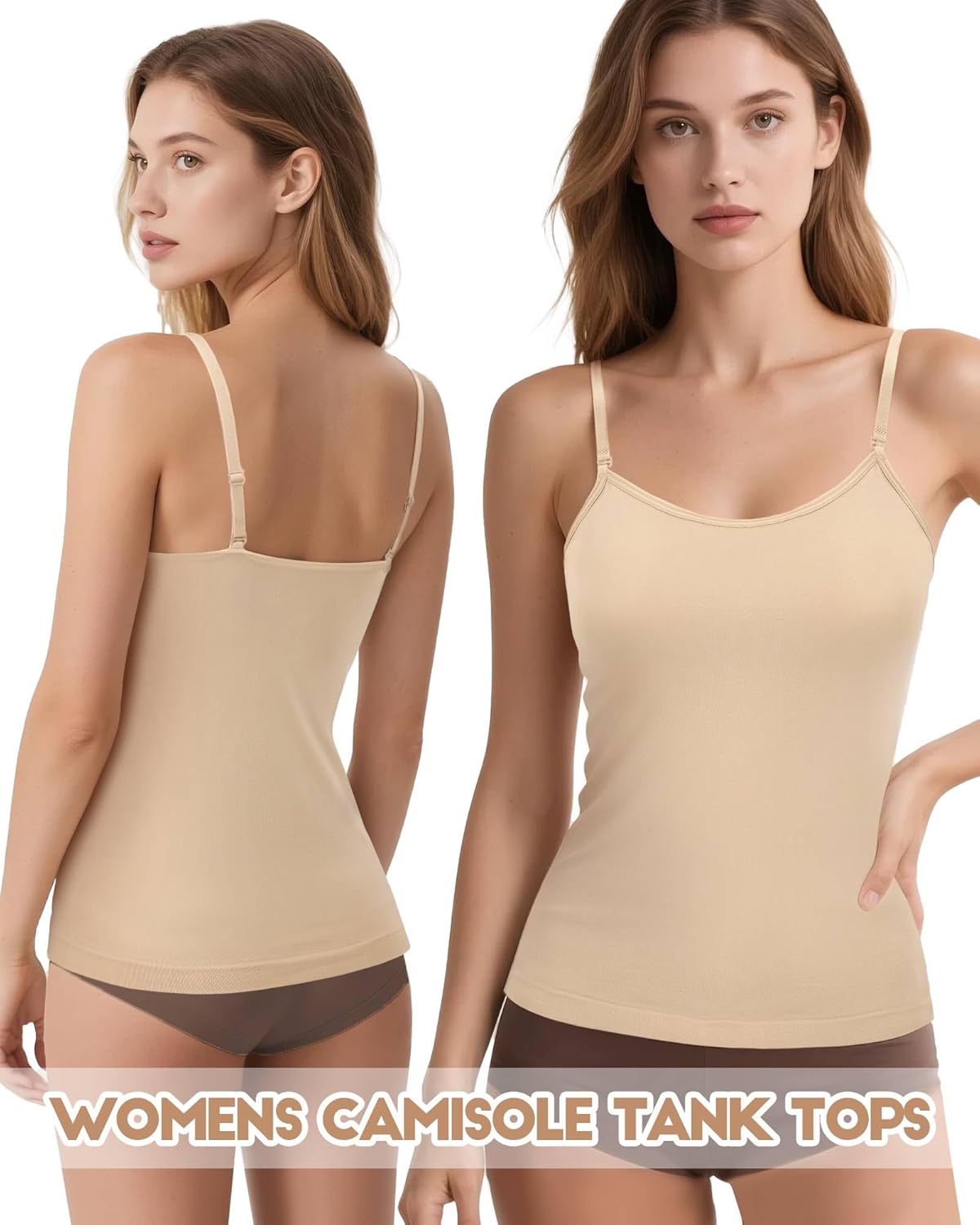 iMucci Camisole Tops for Women Nude Tank Top Double Lined Scoop Neck Spaghetti Strap Tank Top with Adjustable Clear Straps - Image 7