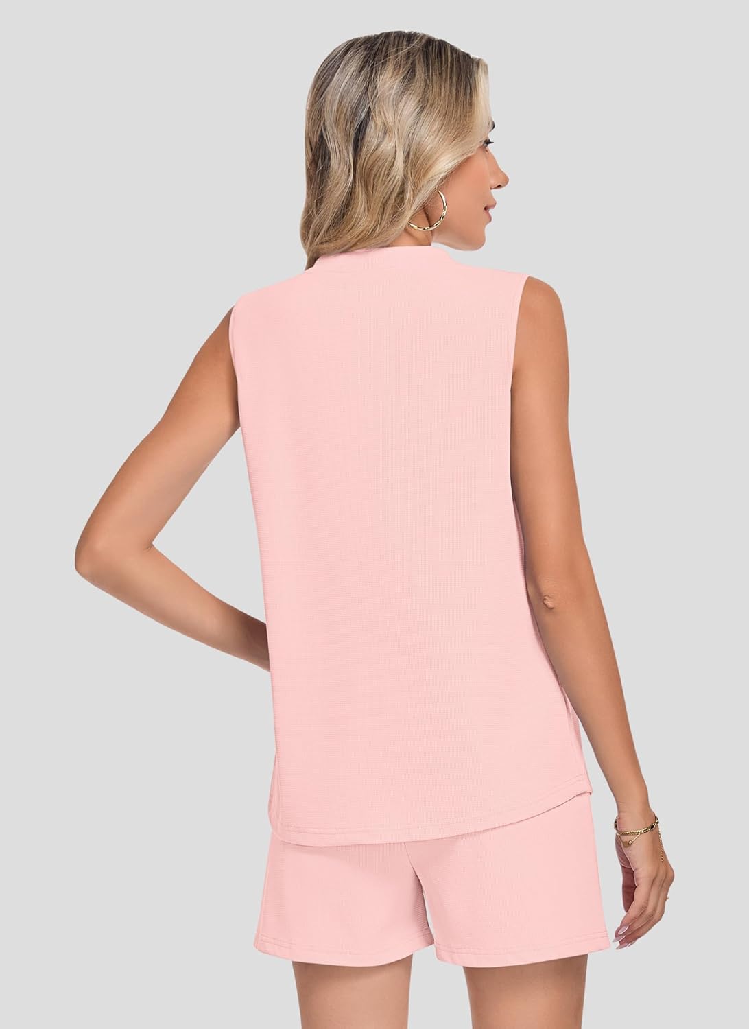 AUSELILY Women's Two Piece Sets Waffle Knit Summer V Neck Sleeveless Pleated Shorts Set Matching Sets Women Clothing 2026 - Image 5