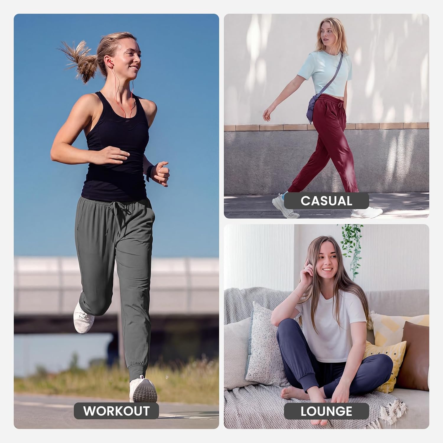 TNNZEET Women's Joggers with Pockets - High Waisted Sweatpants Tapered Leg Drawstring Lightweight Athletic Pants - Image 5