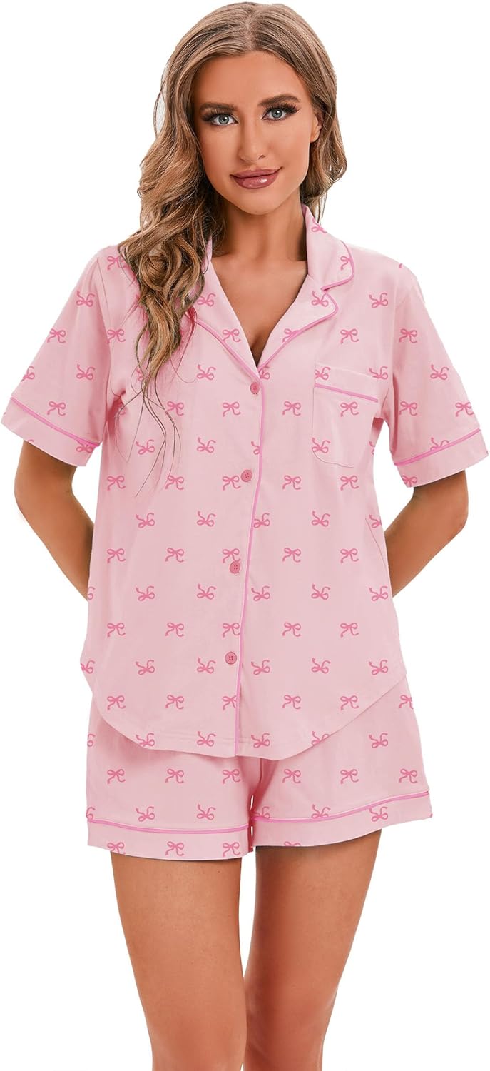 LUBOT 100% Cotton Pajamas for Women 2 Piece PJ Set Button-Down Soft Knit Short Sleeve Summer Sleepwear Loungewear XS-XXL - Image 4