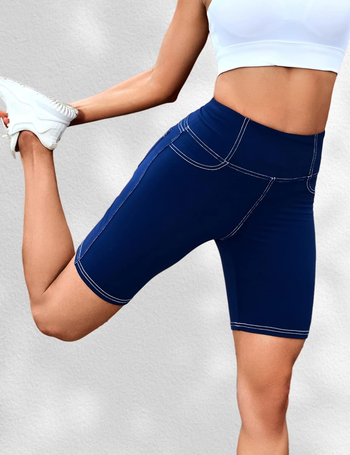 VOOVEEYA 5"/8" High Waisted Yoga Biker Shorts with Pockets for Women - Butt Lifting Workout Spandex Booty Gym Shorts - Image 4