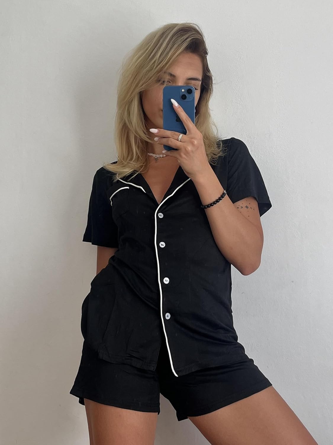 Ekouaer Pajamas Set for Women Short Sleeve Sleepwear Button Down Pjs Soft 2 Piece Lounge Sets XS-XXXL - Image 3