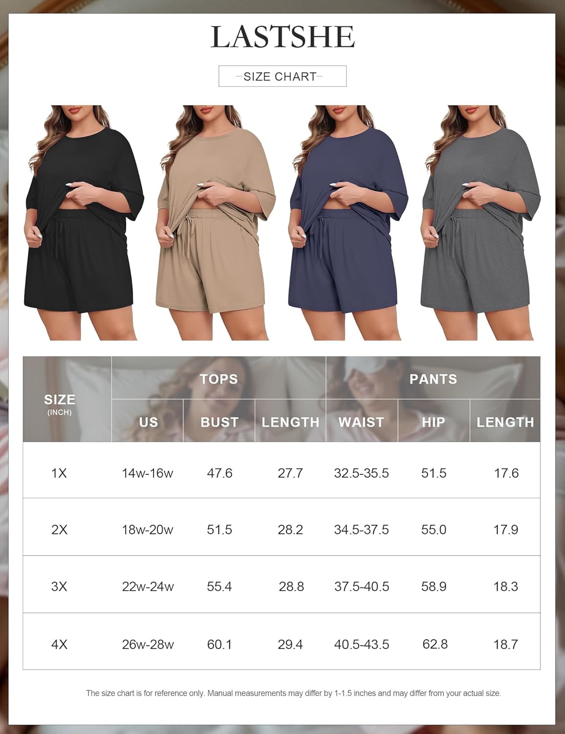 Lastshe Womens Plus Size Pajama Set 2 Piece Soft Short Sleeve with Pockets Summer Shorts Sleepwear Knit Pjs Lounge Set - Image 6