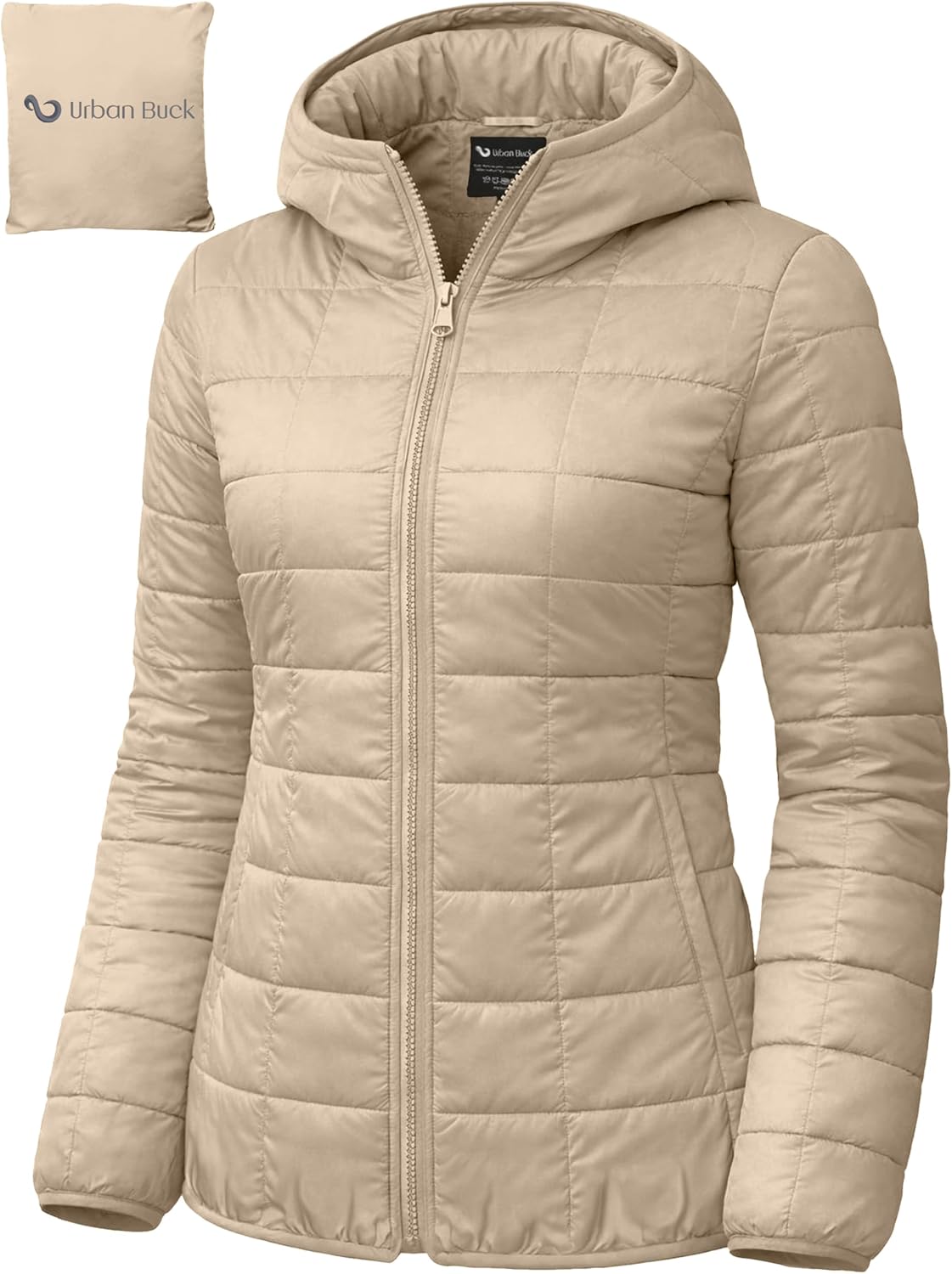 URBAN BUCK Packable Puffer Jacket Women with Hood – 32 Degree Lightweight Quilted Winter Puff Foldable Jacket for Women
