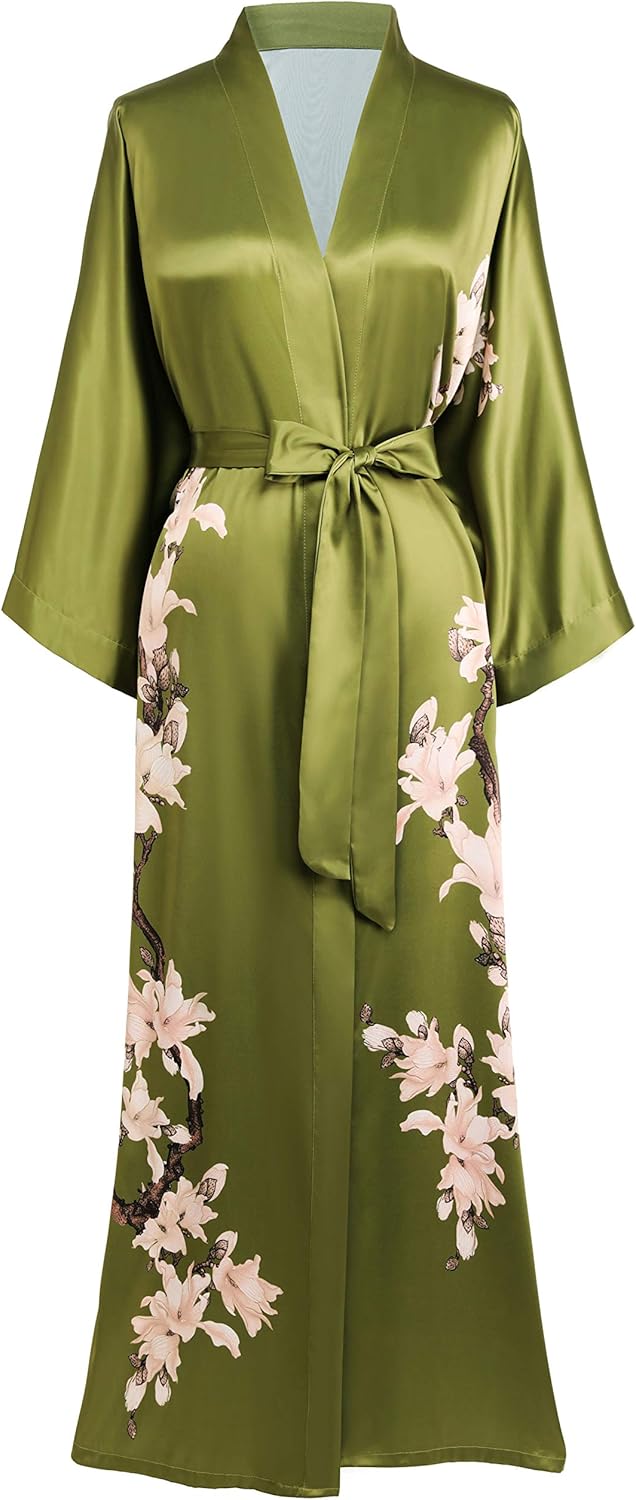BABEYOND Kimono Robe Cover up with Box Long Floral Satin Sleepwear Silky Bathrobe Bachelorette Robe