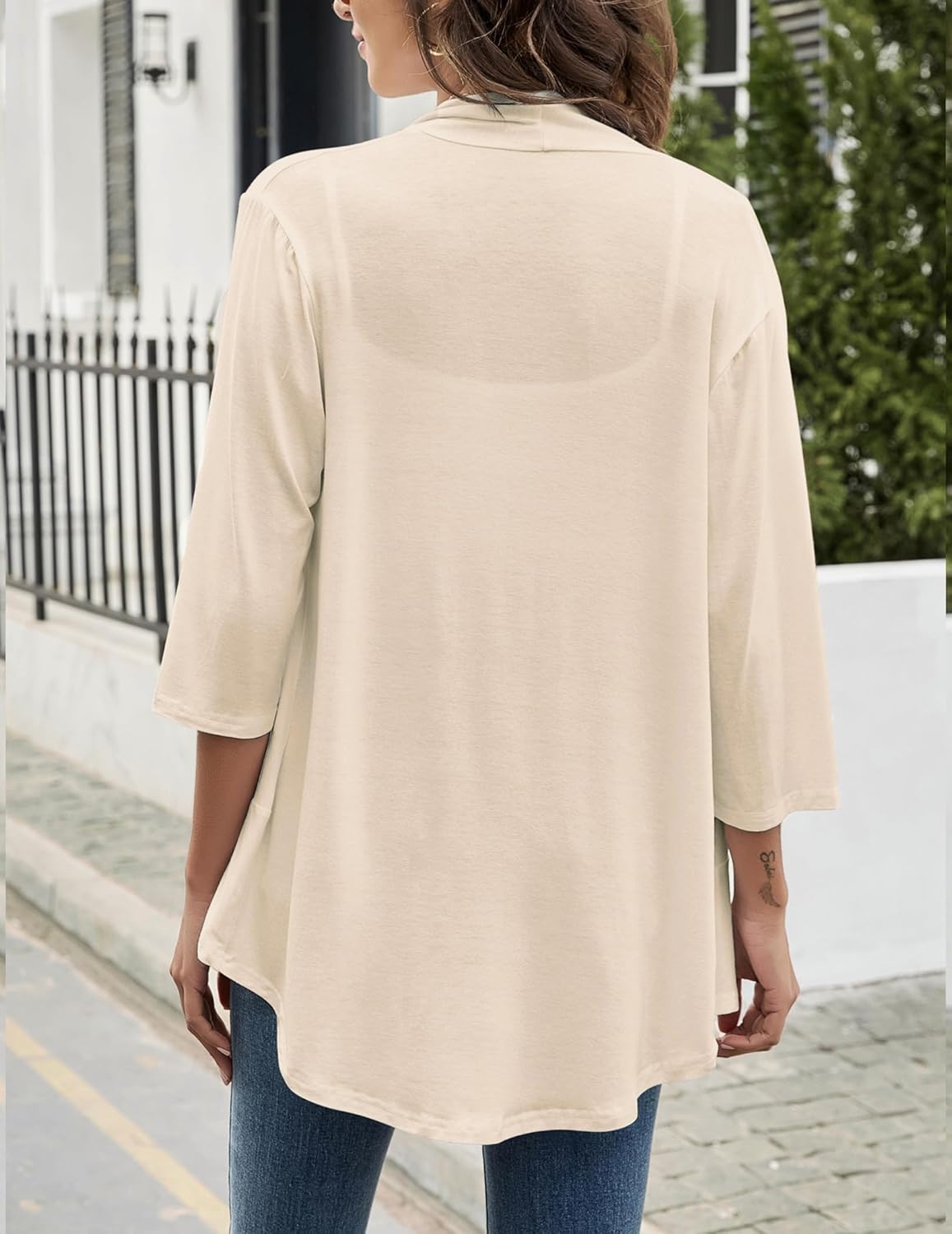 Yekaty Women Cardigan 3/4 Sleeves Open Front Lightweight Cardigan Draped Ruffles Knit Cardigan - Image 4