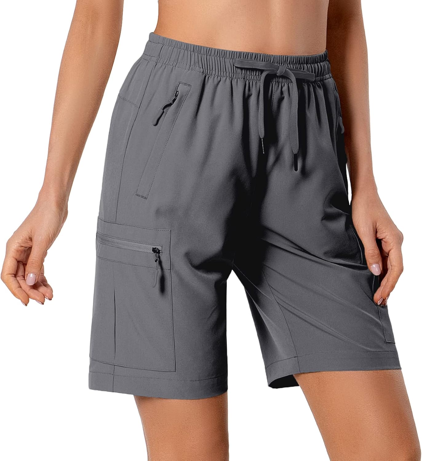 Hugut Women's Lightweight Hiking Cargo Shorts Quick Dry Athletic Shorts Camping Travel Golf Zipper Pockets Water Resistant - Image 2