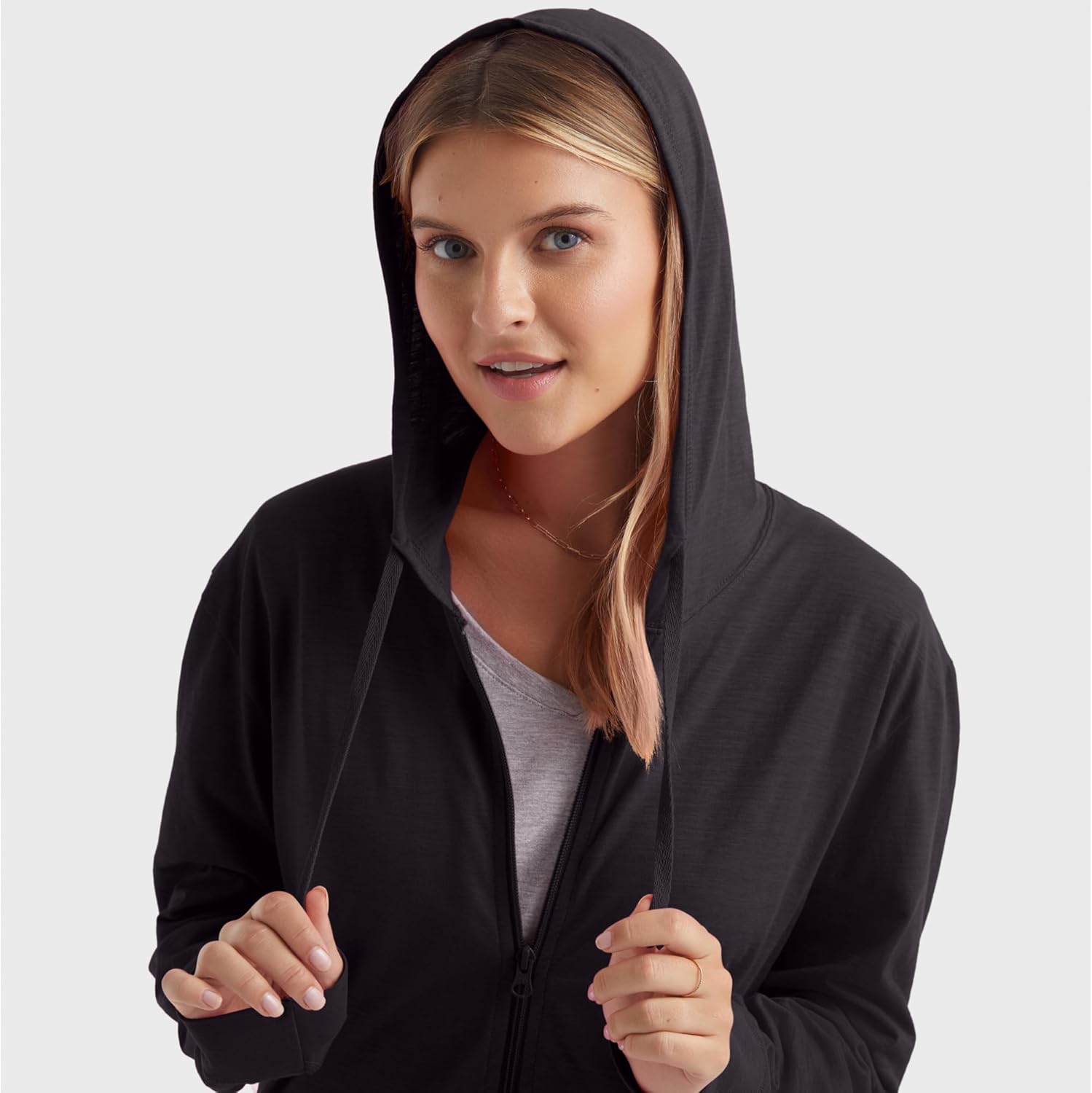 Hanes womens Slub Knit Full-zip Hoodie, Textured Cotton Zip-up T-shirt Hoodie for Women - Image 4