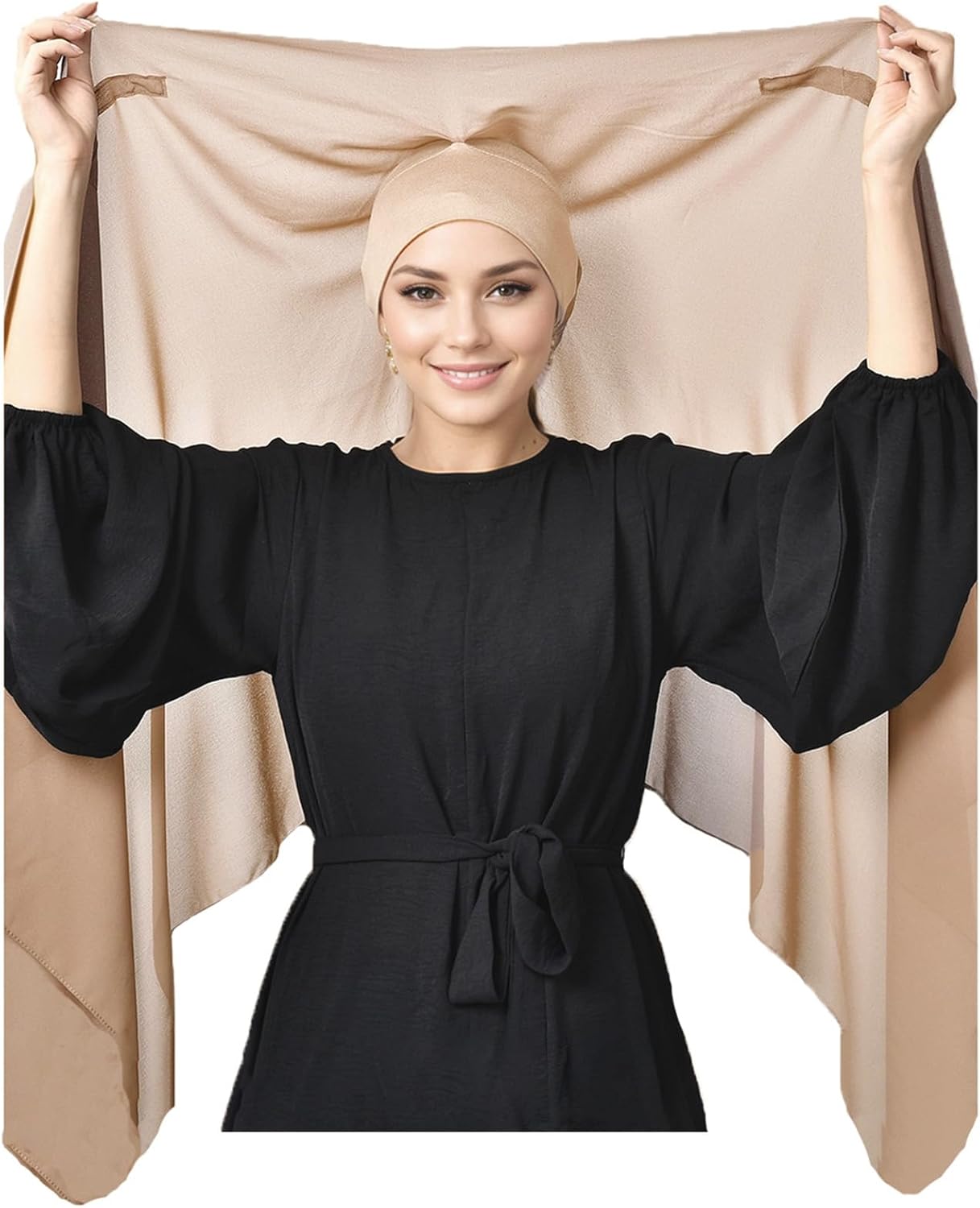 Instant Chiffon Hijab Set 3-in-1 Hijabs Scarf with Built-in Magnets and Undercap Head Wraps with Modal Cap