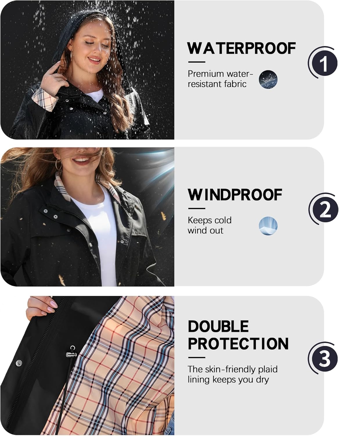 Bloggerlove Rain Jacket Women Plus Size Long Raincoat with Hood Waterproof Outdoor Trench Coat - Image 4