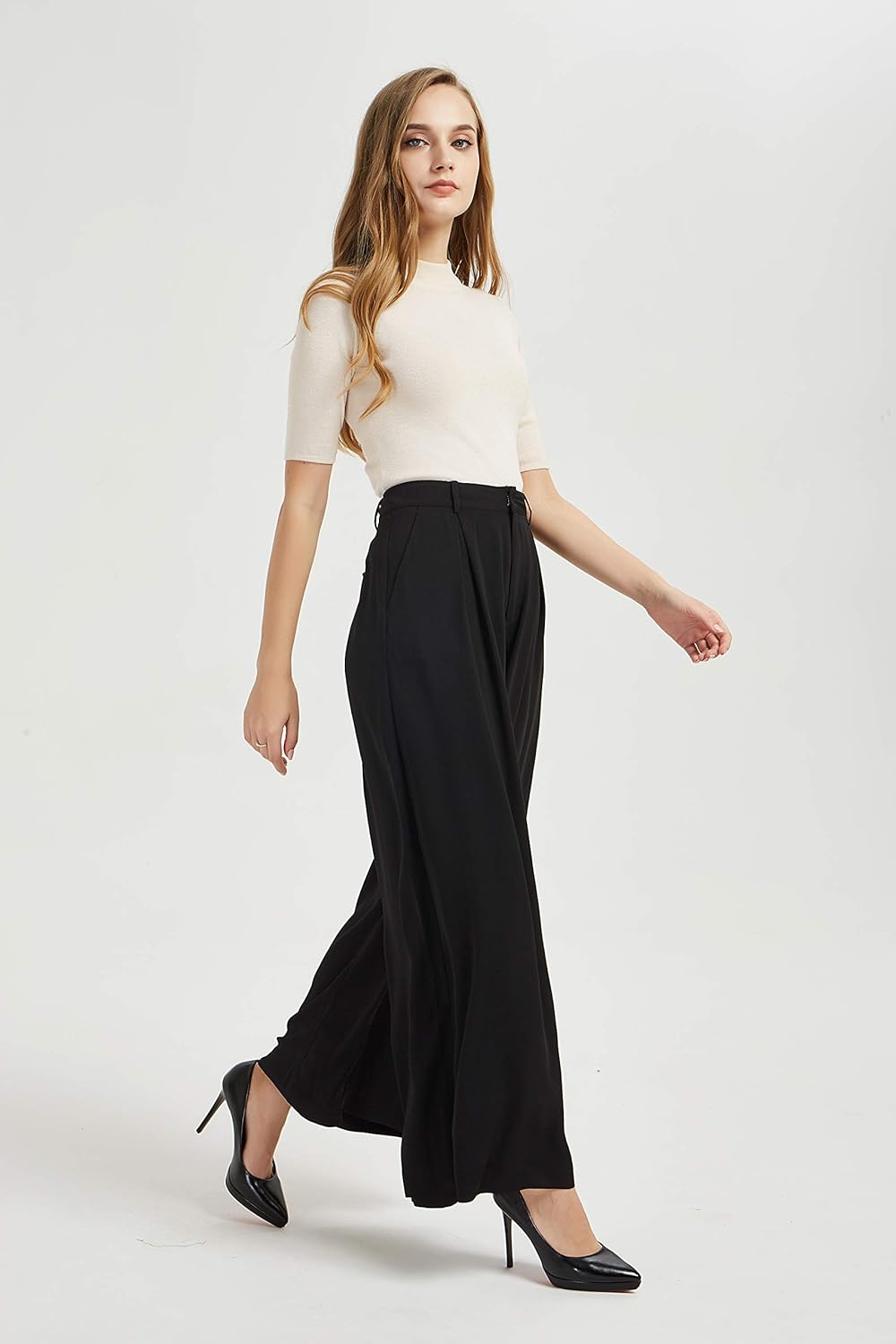 Tronjori Women High Waist Casual Wide Leg Long Palazzo Pants Trousers Regular Size - Image 3