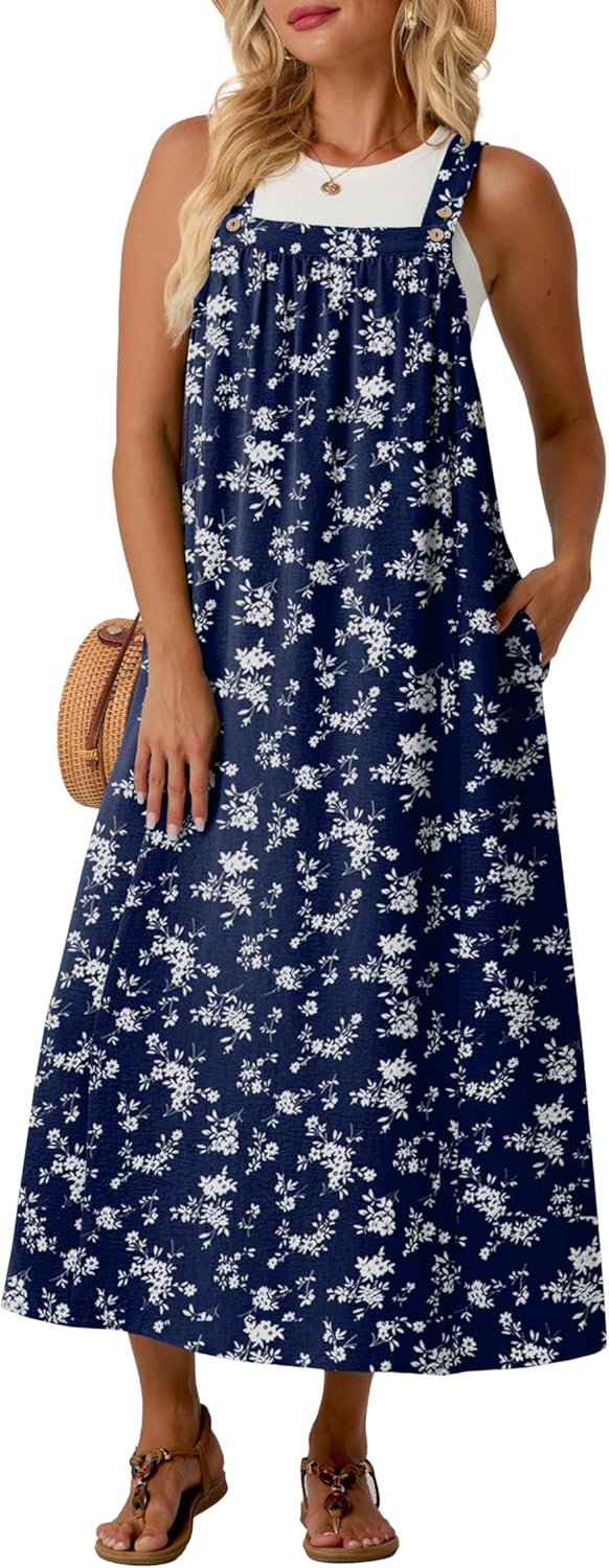 Lepunuo Summer Dresses for Women 2026 Casual Boho Overall Dress Adjustable Cover up with Pockets